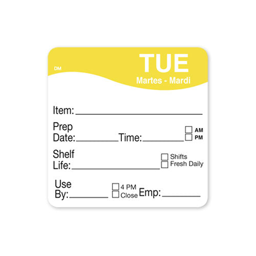 51x 51mm Tuesday - Shelf Life Labels