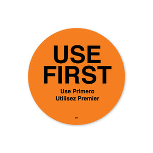 51mm Circle Orange Use First bilingual Label - GM Packaging (UK) Ltd