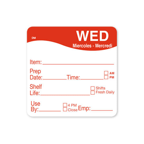 51x 51mm Wendesday - Shelf Life Labels