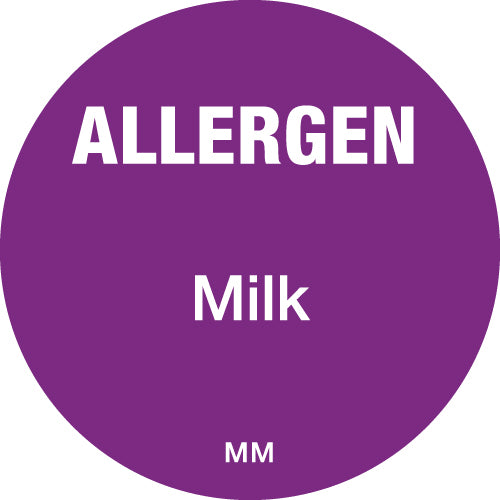 25mm Circle Purple Allergen Milk Label - GM Packaging (UK) Ltd