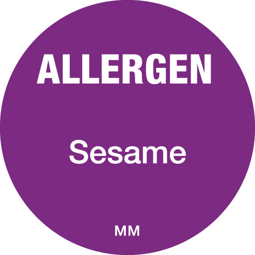 25mm Circle Purple Allergen Sesame Label - GM Packaging (UK) Ltd