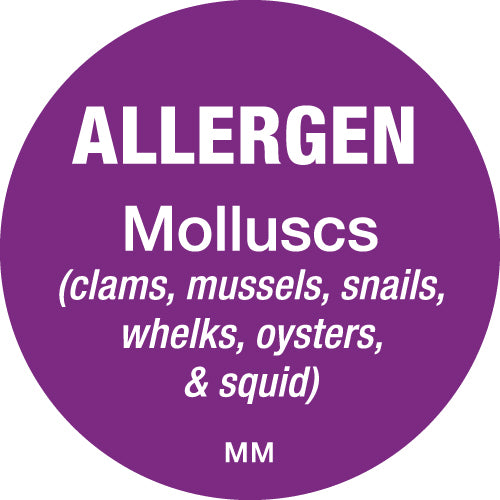 25mm Circle Purple Allergen Molluscs Label - GM Packaging (UK) Ltd