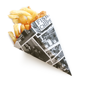 Multi Food Cone 'Retro Newsprint'/1000s - GM Packaging (UK) Ltd