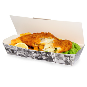 Large Fish and Chip Box 'Retro Newsprint'/125s - GM Packaging (UK) Ltd