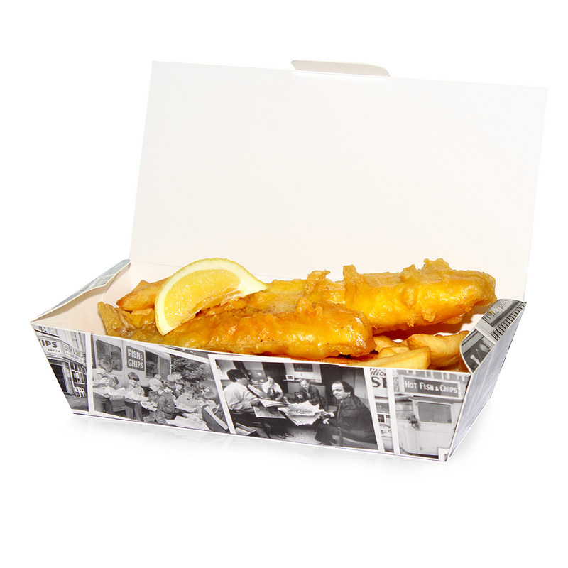 Medium Fish and Chip Box 'Retro Newsprint'/150s - GM Packaging (UK) Ltd