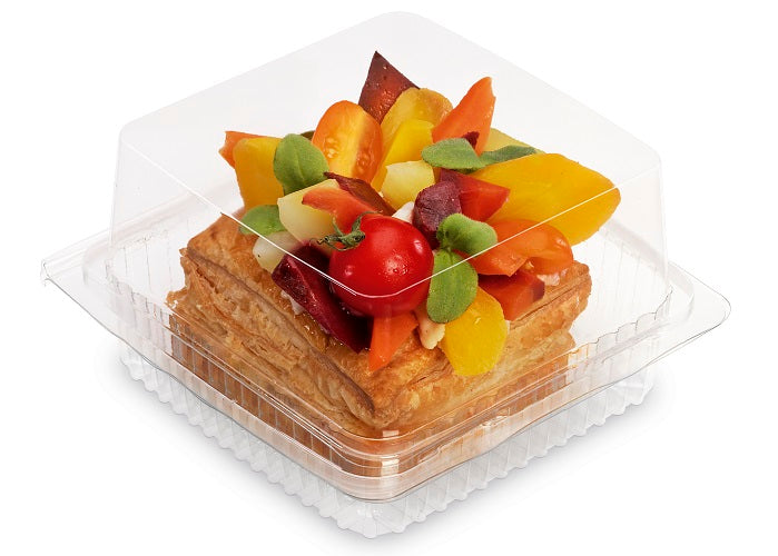 135x135x70mm Square Cake Hinged Container - GM Packaging (UK) Ltd