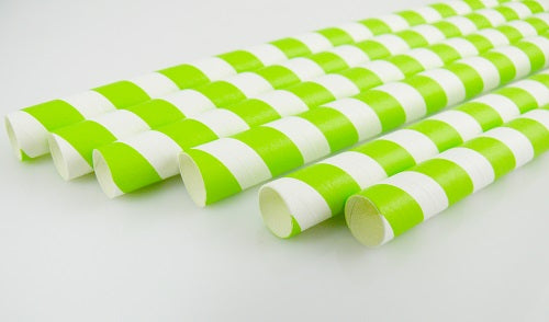 8mm White and Green Striped Paper Straws