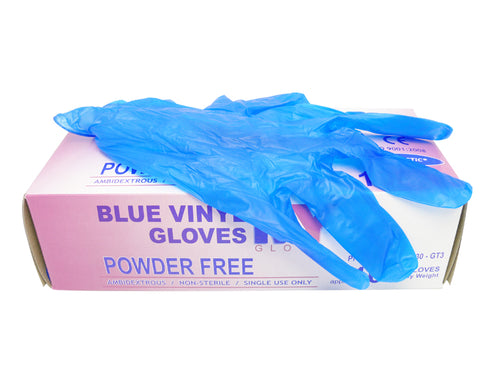 Blue Vinyl Gloves Powder Free-Large